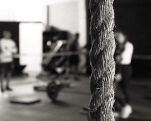 Home Groep sporters trainen samen in Crossfit gym Rotterdam, illustrerend de sterke community spirit en ondersteuning tussen atlet